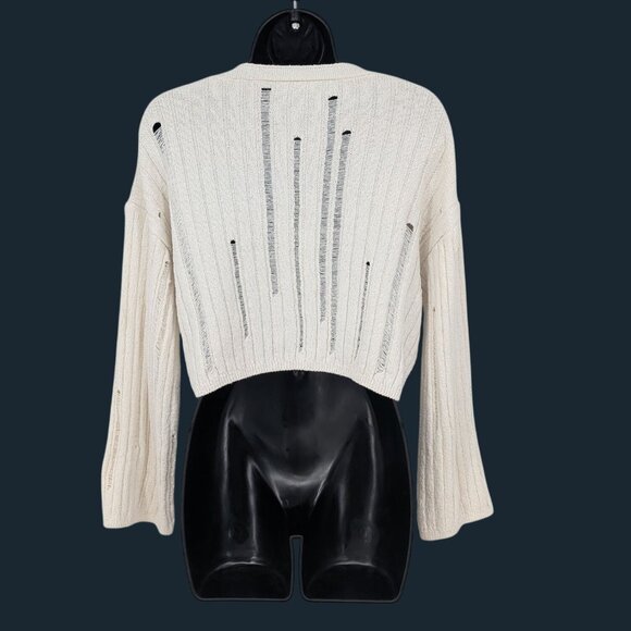 Zara Distressed Cropped Cardigan Women Size S Button Up Knit Ribbed Minimalist - Picture 2 of 9